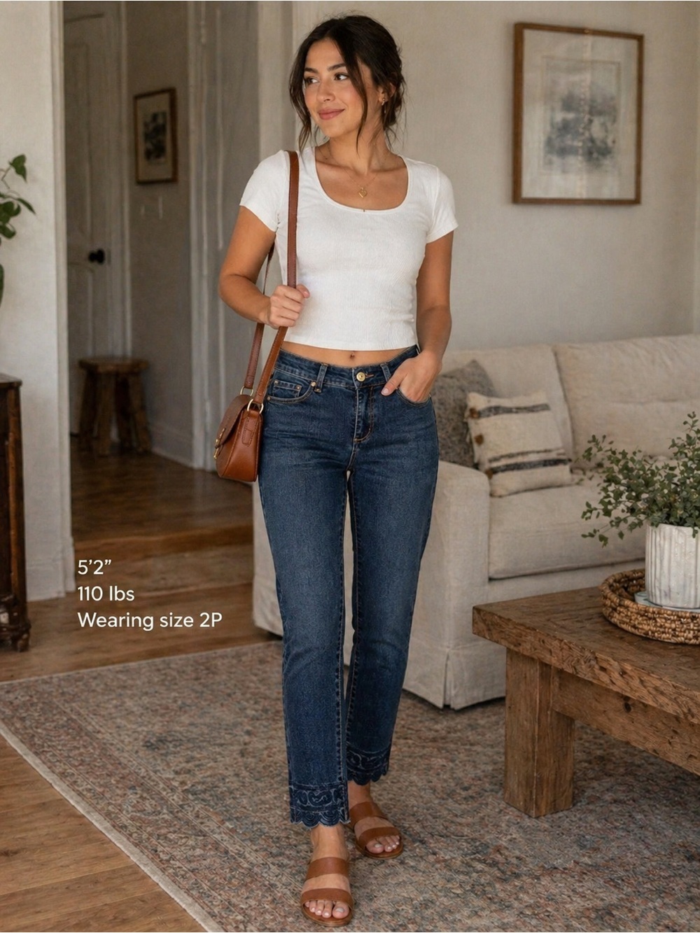Pappagallo Dark Blue Cropped Petite Jeans with designed Hem. Size 2P stretch